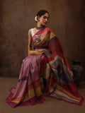 Multicolor Silk Blend Digital Print Striped Saree with Unstitched Blouse - Hiral Fashion | Grocsy