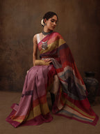 Multicolor Silk Blend Digital Print Striped Saree with Unstitched Blouse - Hiral Fashion | Grocsy