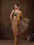 Multicolor Silk Blend Digital Print Floral Saree with Unstitched Blouse - Hiral Fashion | Grocsy