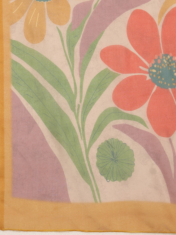 Multicolor Silk Blend Digital Print Floral Saree with Unstitched Blouse - Hiral Fashion | Grocsy