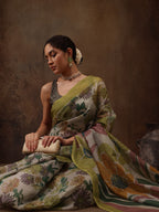 Multicolor Silk Blend Digital Print Floral Saree with Unstitched Blouse - Hiral Fashion | Grocsy