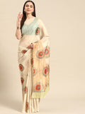 Beige Silk Blend Digital Print Geomatric Saree with Unstitched Blouse - Hiral Fashion | Grocsy