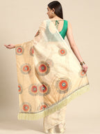 Beige Silk Blend Digital Print Geomatric Saree with Unstitched Blouse - Hiral Fashion | Grocsy