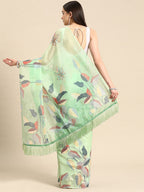 Green Silk Blend Digital Print Floral Saree with Unstitched Blouse - Hiral Fashion | Grocsy