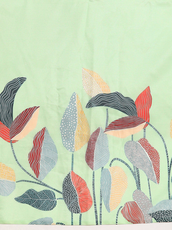 Green Silk Blend Digital Print Floral Saree with Unstitched Blouse - Hiral Fashion | Grocsy