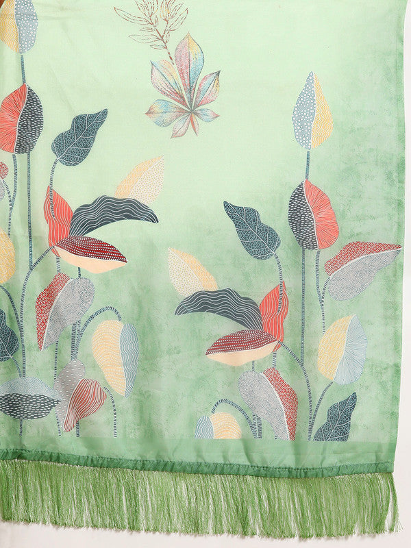 Green Silk Blend Digital Print Floral Saree with Unstitched Blouse - Hiral Fashion | Grocsy