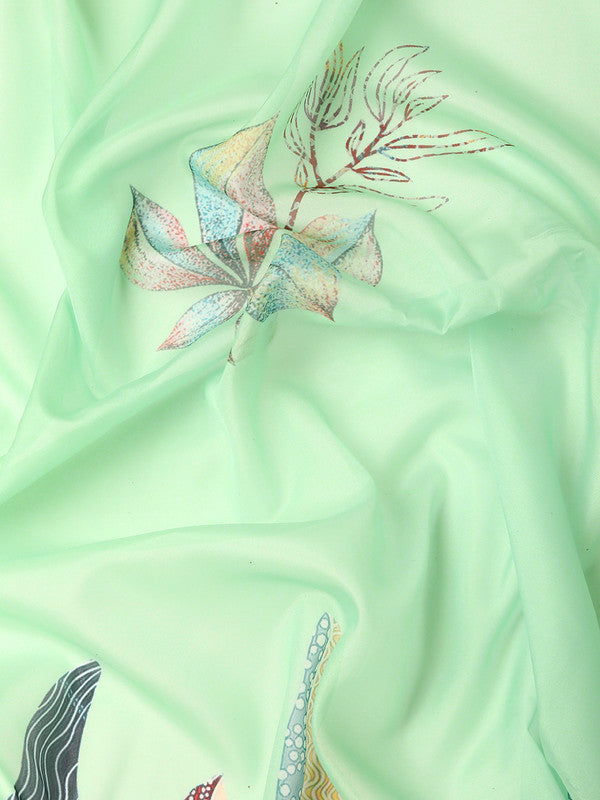 Green Silk Blend Digital Print Floral Saree with Unstitched Blouse - Hiral Fashion | Grocsy
