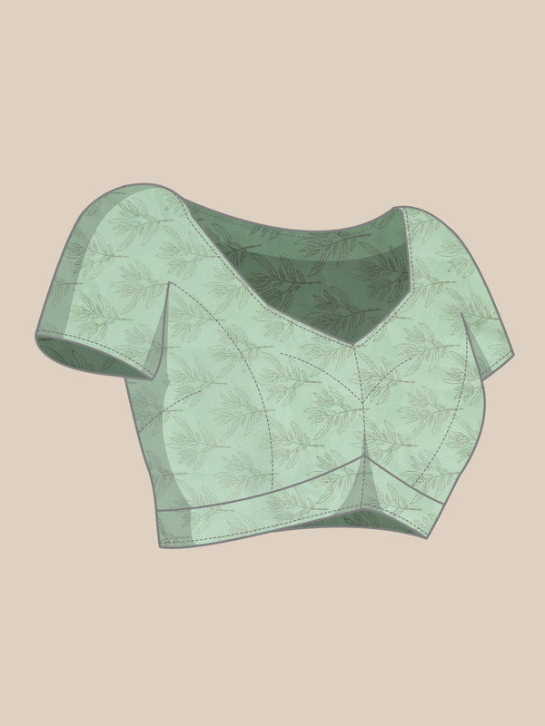Green Silk Blend Digital Print Floral Saree with Unstitched Blouse - Hiral Fashion | Grocsy