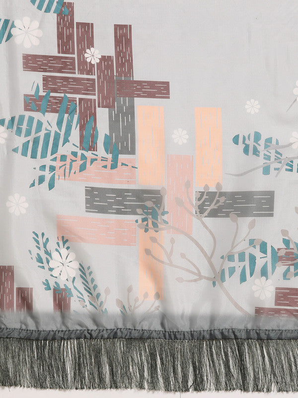 Gray Silk Blend Digital Print Floral Saree with Unstitched Blouse - Hiral Fashion | Grocsy