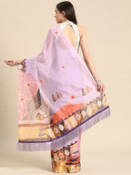 Lavender Silk Blend Digital Print Floral Saree with Unstitched Blouse - Hiral Fashion | Grocsy