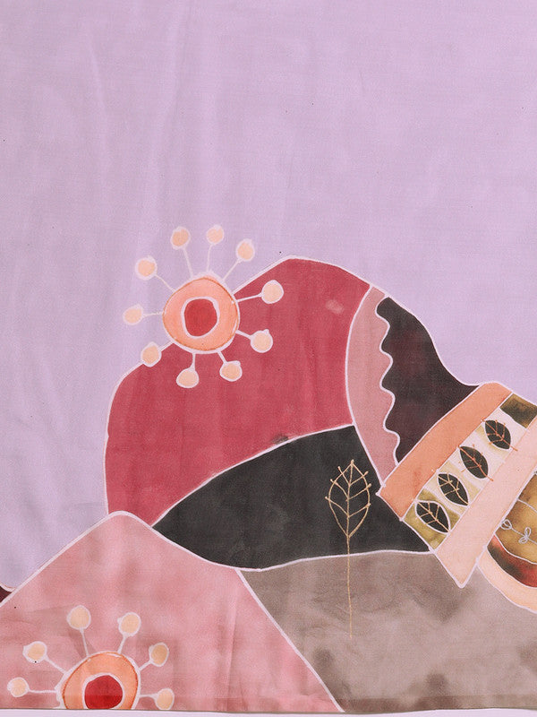 Lavender Silk Blend Digital Print Floral Saree with Unstitched Blouse - Hiral Fashion | Grocsy