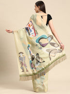 Olive Silk Blend Digital Print Warli Saree with Unstitched Blouse - Hiral Fashion | Grocsy