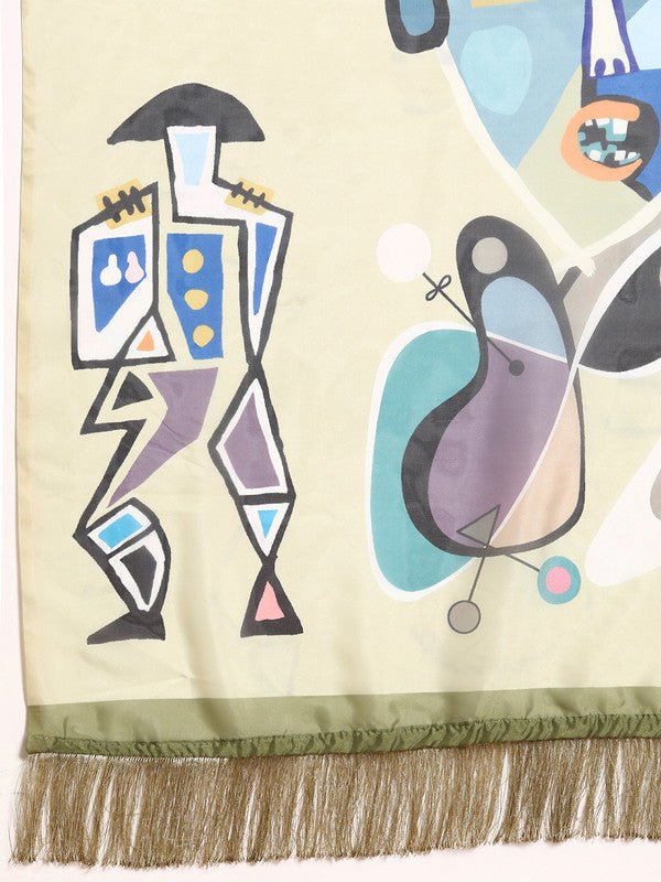 Olive Silk Blend Digital Print Warli Saree with Unstitched Blouse - Hiral Fashion | Grocsy