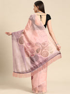 Peach Silk Blend Digital Print Abstract Saree with Unstitched Blouse - Hiral Fashion | Grocsy