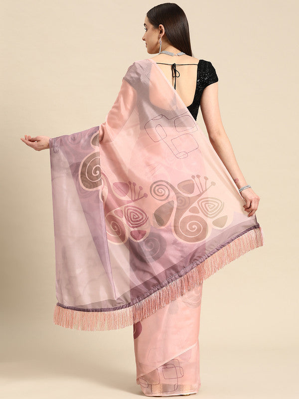 Peach Silk Blend Digital Print Abstract Saree with Unstitched Blouse - Hiral Fashion | Grocsy