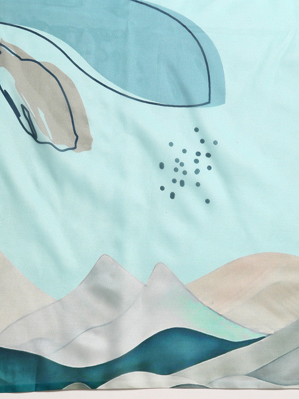 Turquoise Silk Blend Digital Print Abstract Saree with Unstitched Blouse - Hiral Fashion | Grocsy