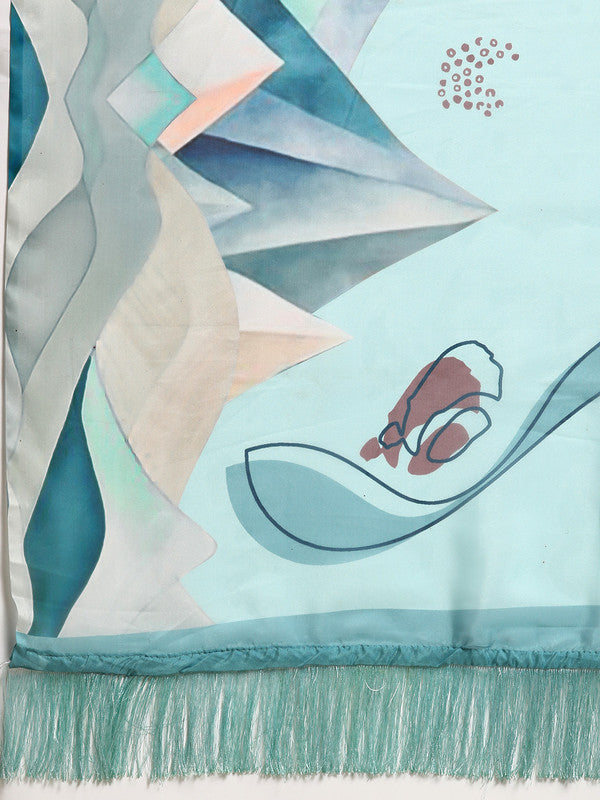 Turquoise Silk Blend Digital Print Abstract Saree with Unstitched Blouse - Hiral Fashion | Grocsy