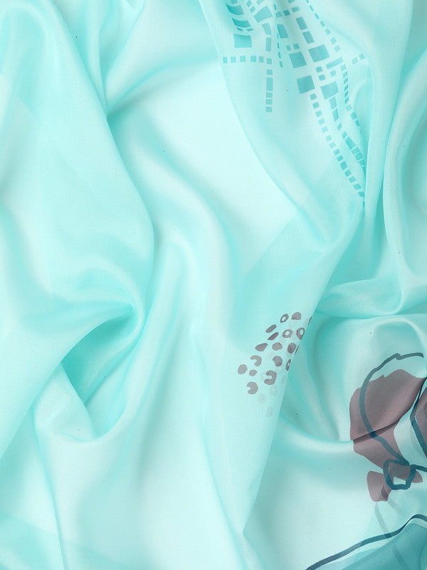 Turquoise Silk Blend Digital Print Abstract Saree with Unstitched Blouse - Hiral Fashion | Grocsy