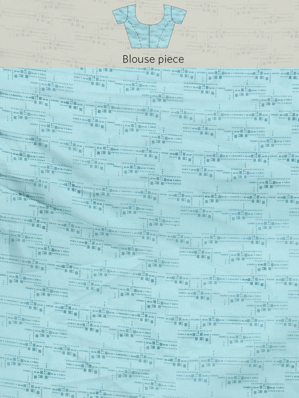 Turquoise Silk Blend Digital Print Abstract Saree with Unstitched Blouse - Hiral Fashion | Grocsy