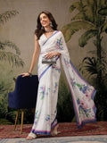 Hiral Fashion White Bollywood Satin Floral Digital Printed Saree | Grocsy
