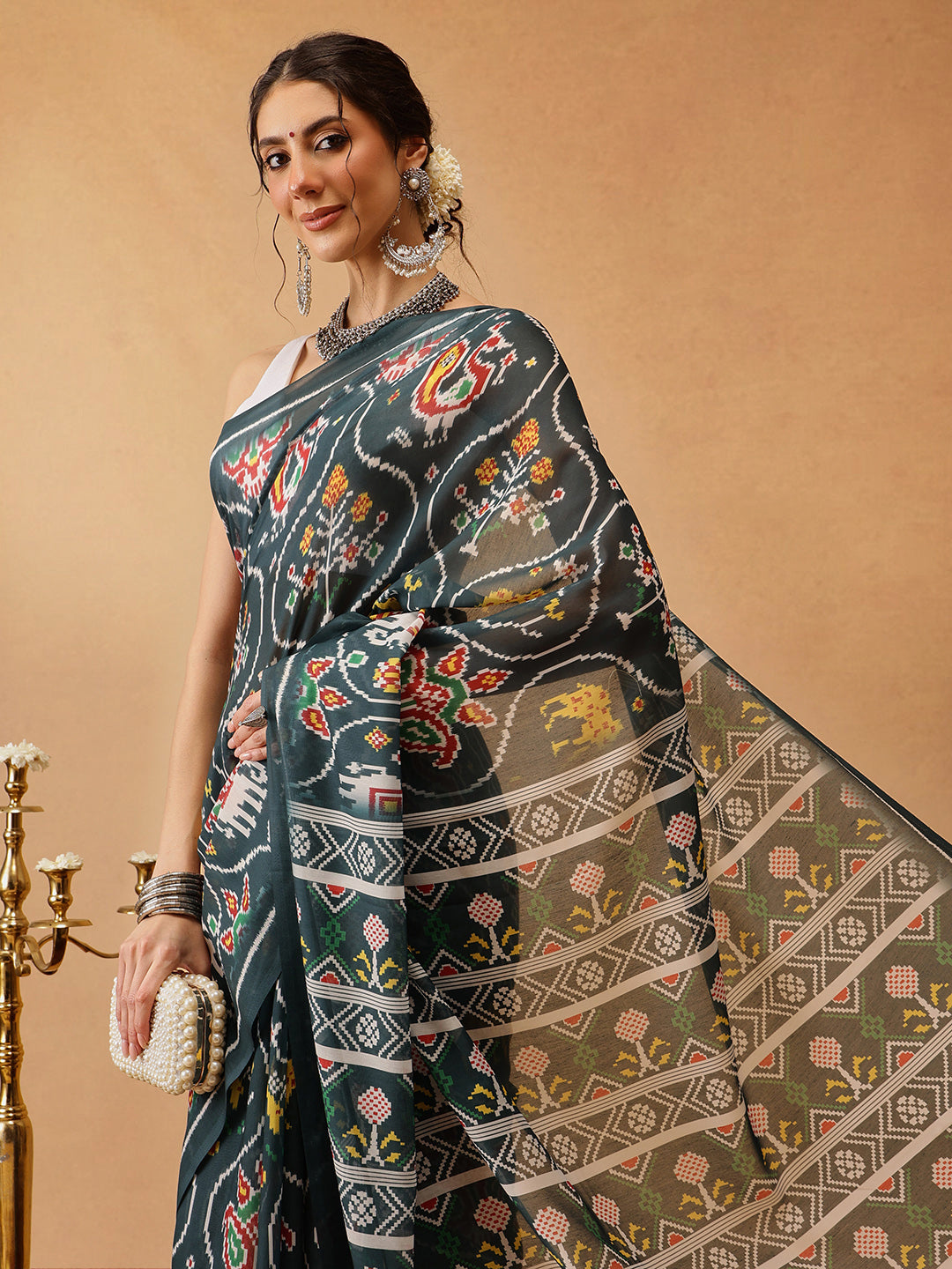 Hiral Fashion Green Bollywood Mul Cotton Ikkat Digital Printed Saree | Grocsy