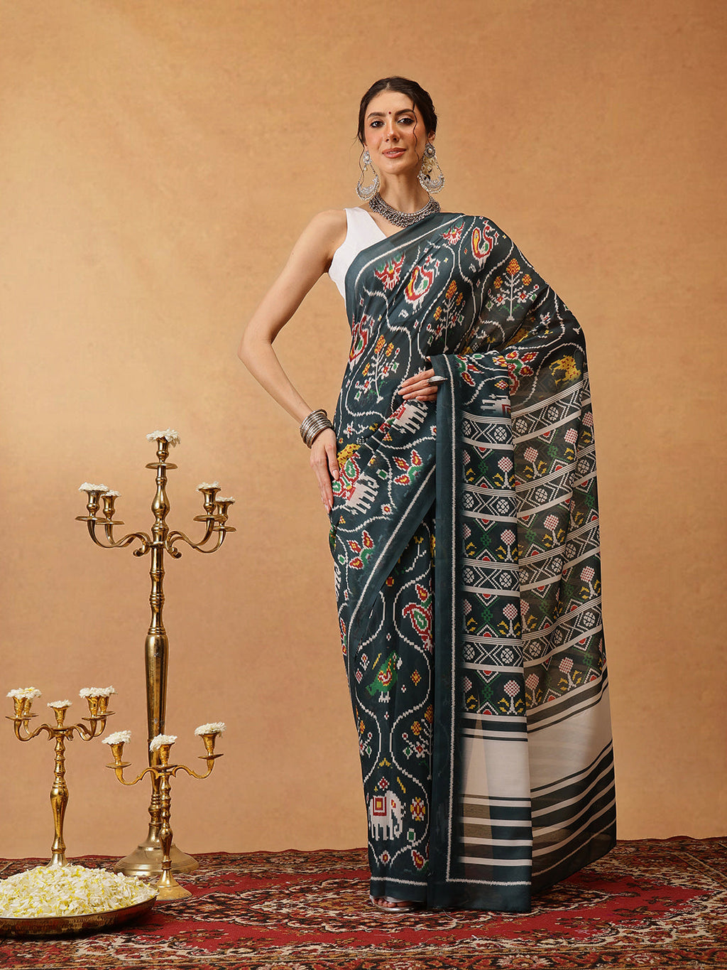 Hiral Fashion Green Bollywood Mul Cotton Ikkat Digital Printed Saree | Grocsy