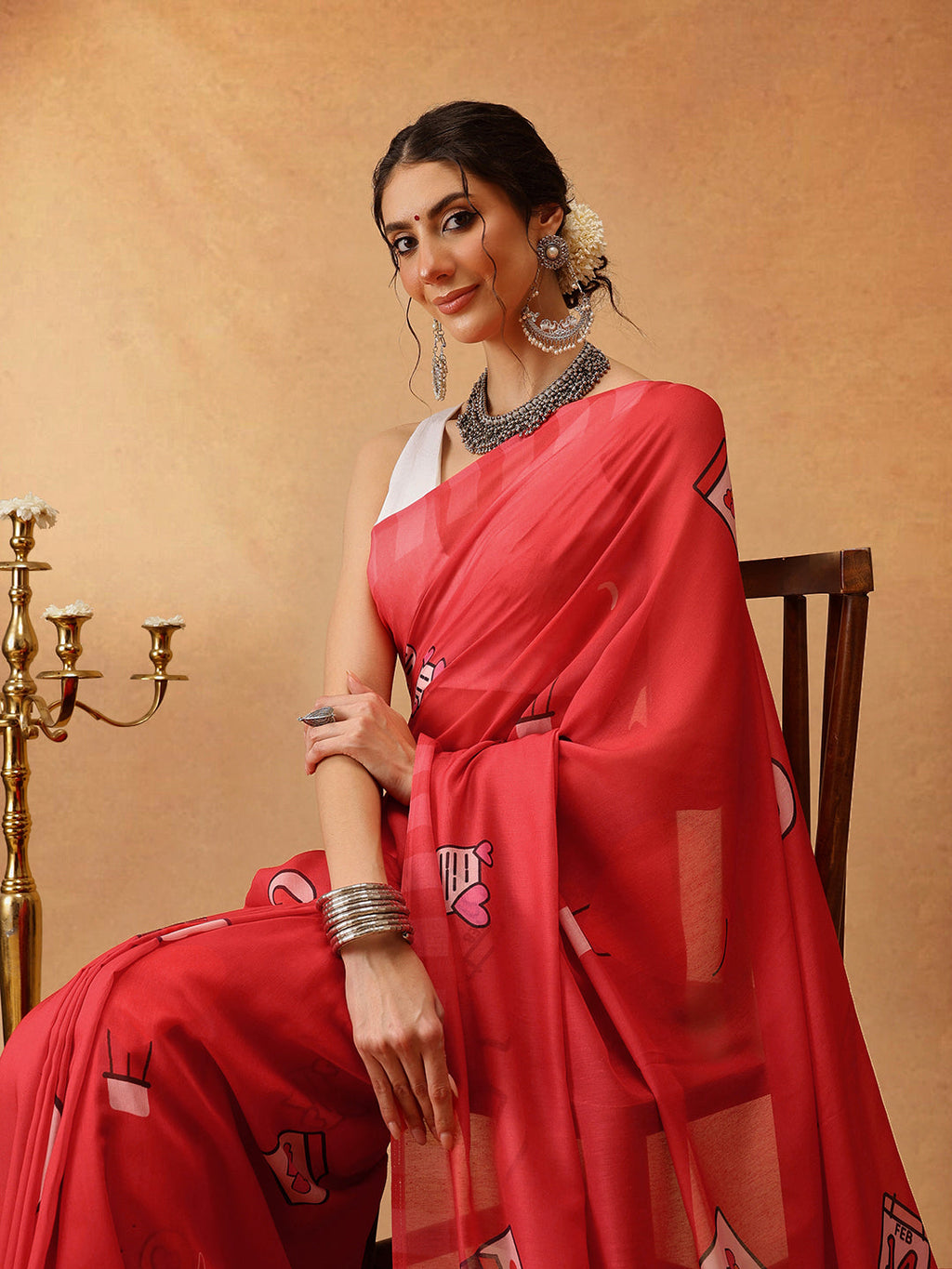 Hiral Fashion Red Bollywood Mul Cotton Abstract Digital Printed Saree | Grocsy