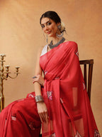 Hiral Fashion Red Bollywood Mul Cotton Abstract Digital Printed Saree | Grocsy
