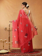 Hiral Fashion Red Bollywood Mul Cotton Abstract Digital Printed Saree | Grocsy