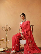 Hiral Fashion Red Bollywood Mul Cotton Abstract Digital Printed Saree | Grocsy