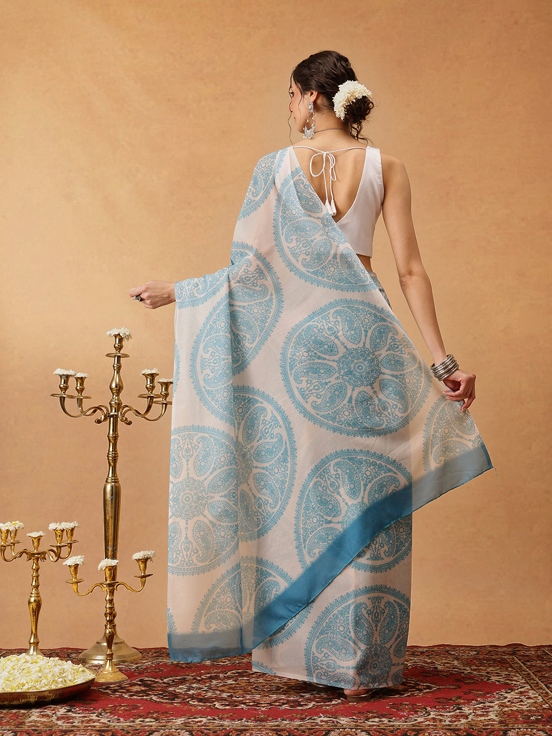Hiral Fashion Beige Bollywood Mul Cotton Paisely Digital Printed Saree | Grocsy