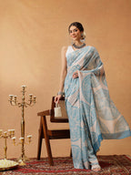 Hiral Fashion Beige Bollywood Mul Cotton Paisely Digital Printed Saree | Grocsy