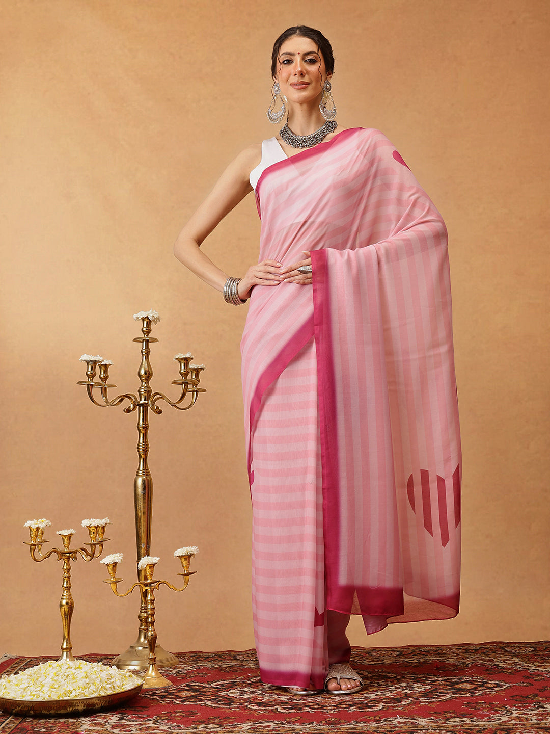 Hiral Fashion Pink Bollywood Mul Cotton Lahariya Digital Printed Saree | Grocsy