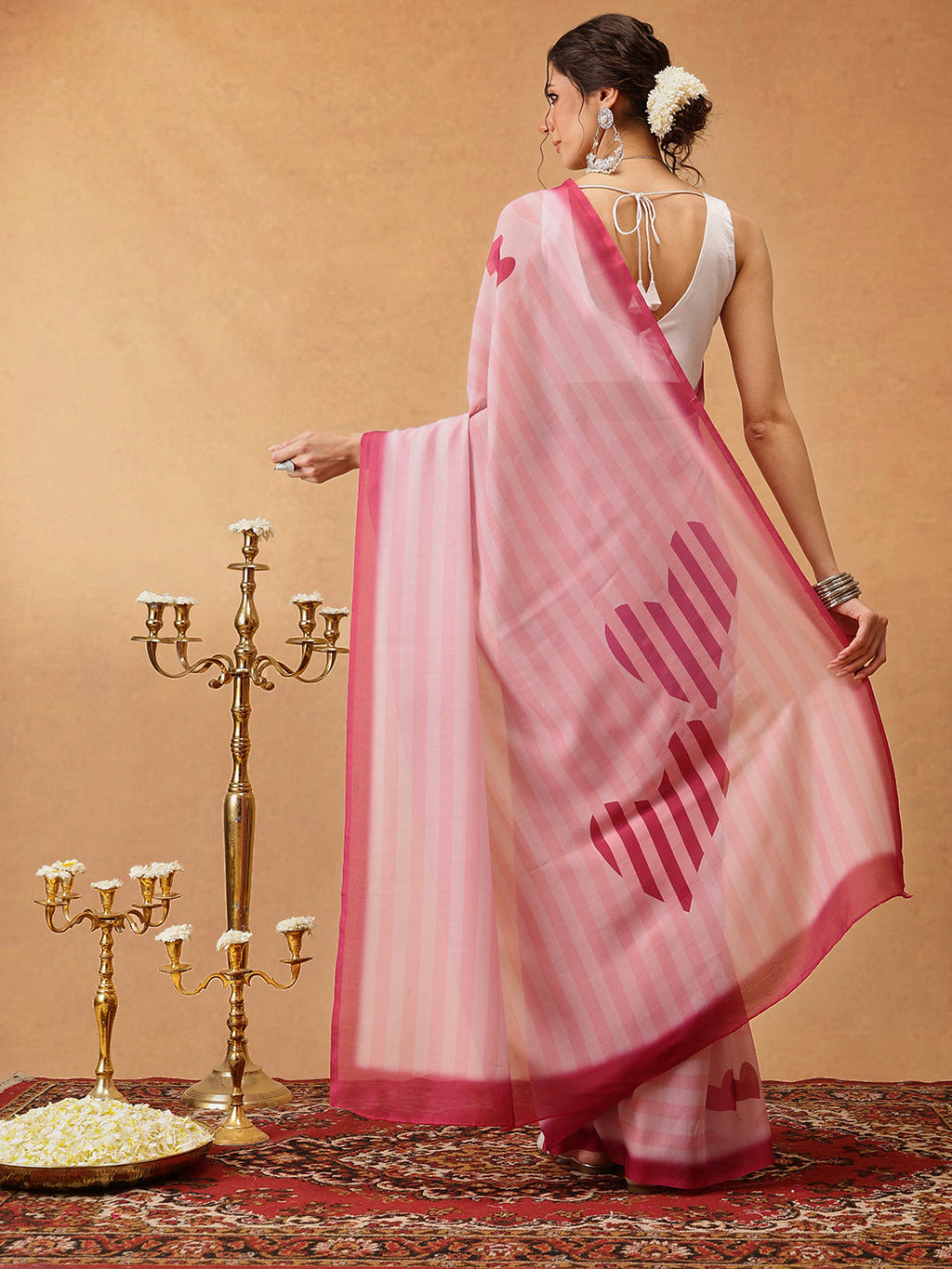 Hiral Fashion Pink Bollywood Mul Cotton Lahariya Digital Printed Saree | Grocsy