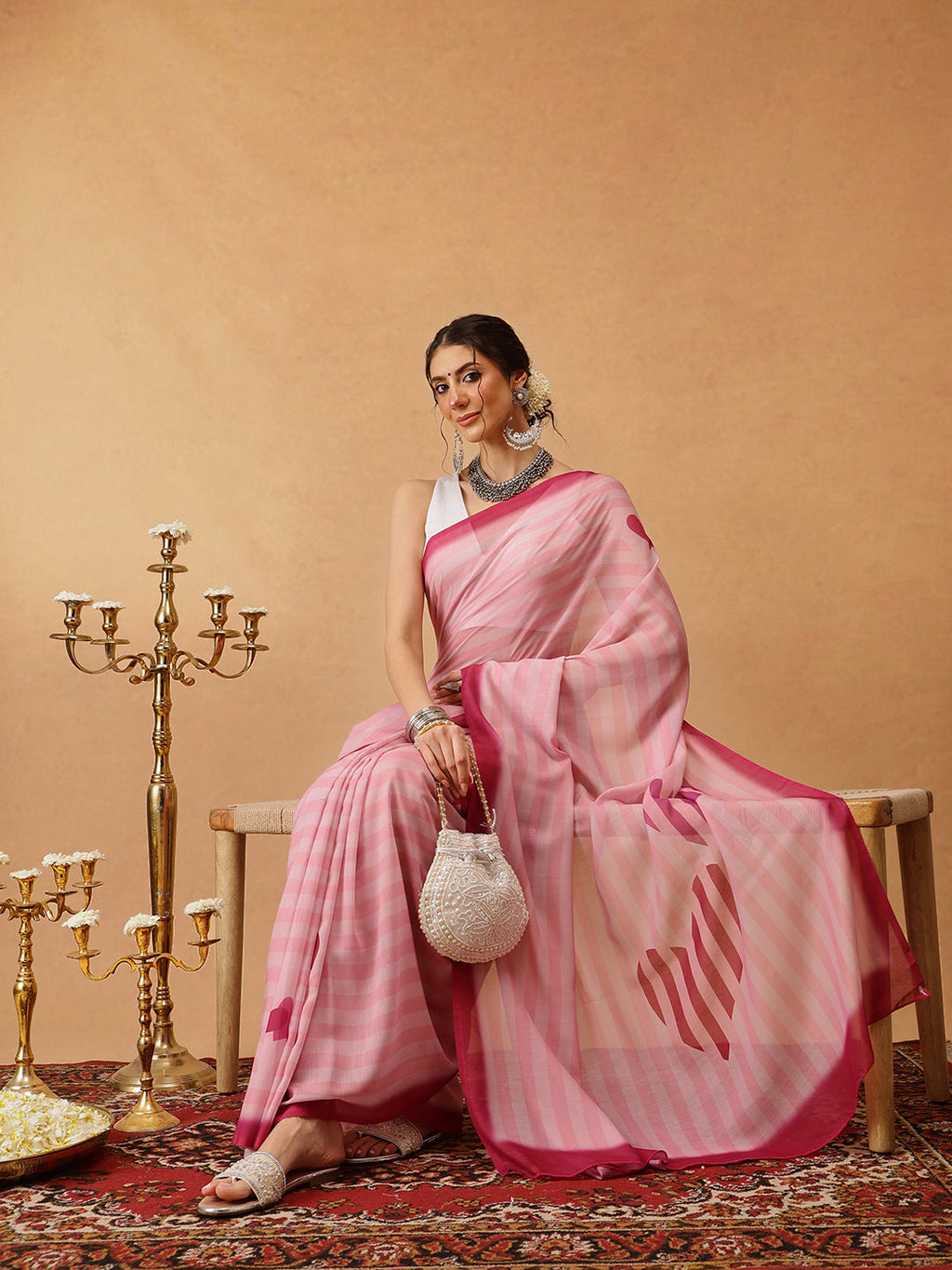 Hiral Fashion Pink Bollywood Mul Cotton Lahariya Digital Printed Saree | Grocsy