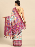 Green Silk Blend Digital Print Patola Saree with Unstitched Blouse - Hiral Fashion | Grocsy