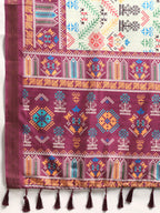 Green Silk Blend Digital Print Patola Saree with Unstitched Blouse - Hiral Fashion | Grocsy