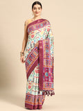 Green Silk Blend Digital Print Patola Saree with Unstitched Blouse - Hiral Fashion | Grocsy