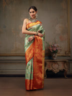 Green Pure Silk Woven Zari Design Floral Saree with Unstitched Blouse - Hiral Fashion | Grocsy