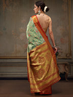Green Pure Silk Woven Zari Design Floral Saree with Unstitched Blouse - Hiral Fashion | Grocsy