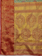 Green Pure Silk Woven Zari Design Floral Saree with Unstitched Blouse - Hiral Fashion | Grocsy