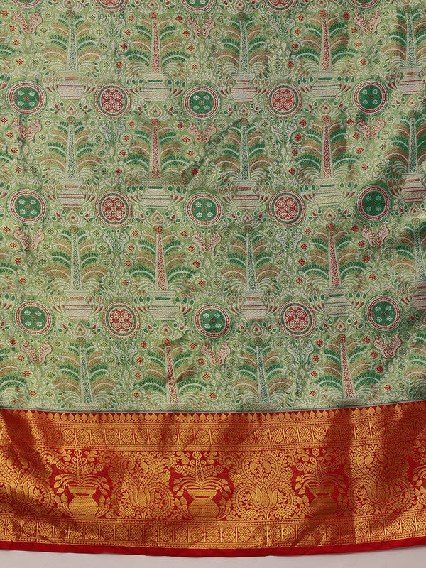 Green Pure Silk Woven Zari Design Floral Saree with Unstitched Blouse - Hiral Fashion | Grocsy