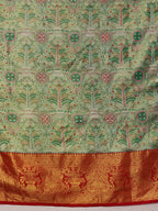 Green Pure Silk Woven Zari Design Floral Saree with Unstitched Blouse - Hiral Fashion | Grocsy