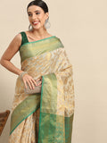 Green Tissue Silk Woven Zari Design Floral Saree with Unstitched Blouse - Hiral Fashion | Grocsy