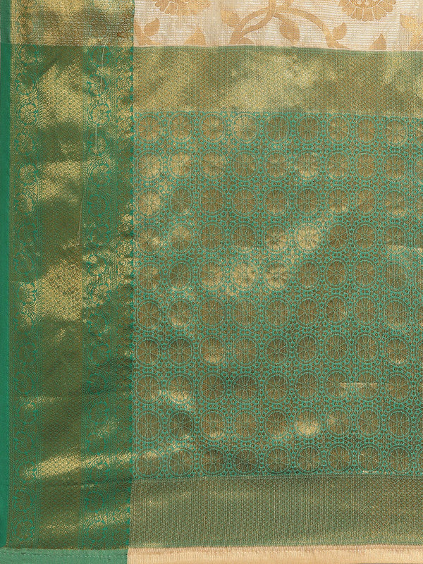 Green Tissue Silk Woven Zari Design Floral Saree with Unstitched Blouse - Hiral Fashion | Grocsy