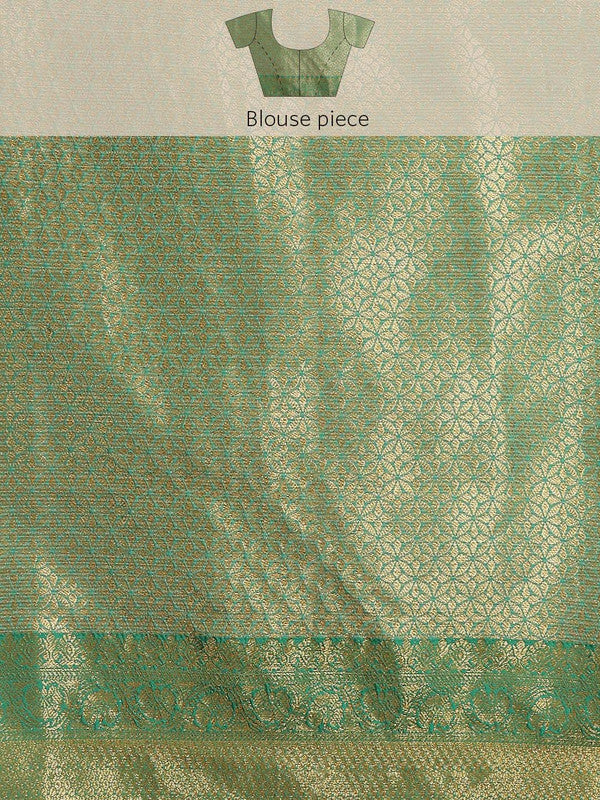 Green Tissue Silk Woven Zari Design Floral Saree with Unstitched Blouse - Hiral Fashion | Grocsy