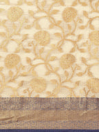 Navy Blue Tissue Silk Woven Zari Design Floral Saree with Unstitched Blouse - Hiral Fashion | Grocsy