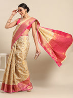 Pink Tissue Silk Woven Zari Design Floral Saree with Unstitched Blouse - Hiral Fashion | Grocsy