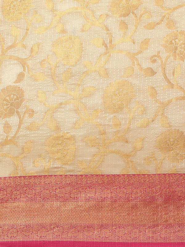 Pink Tissue Silk Woven Zari Design Floral Saree with Unstitched Blouse - Hiral Fashion | Grocsy