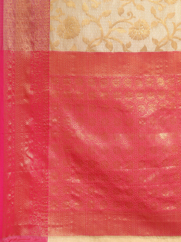 Pink Tissue Silk Woven Zari Design Floral Saree with Unstitched Blouse - Hiral Fashion | Grocsy